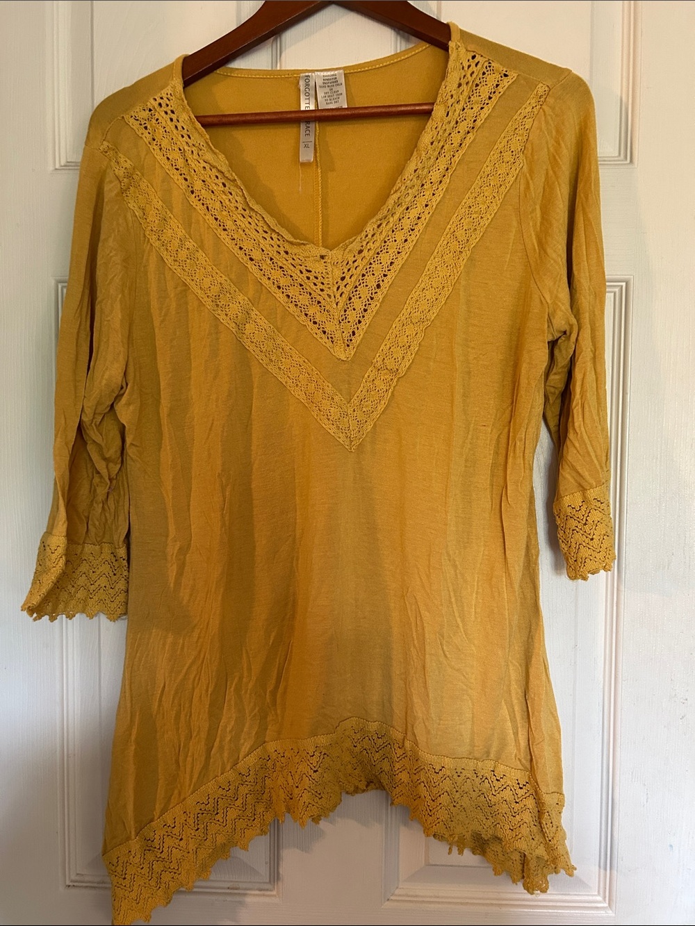 Boho Crochet-Trim Tunic Top in Mustard Yellow
